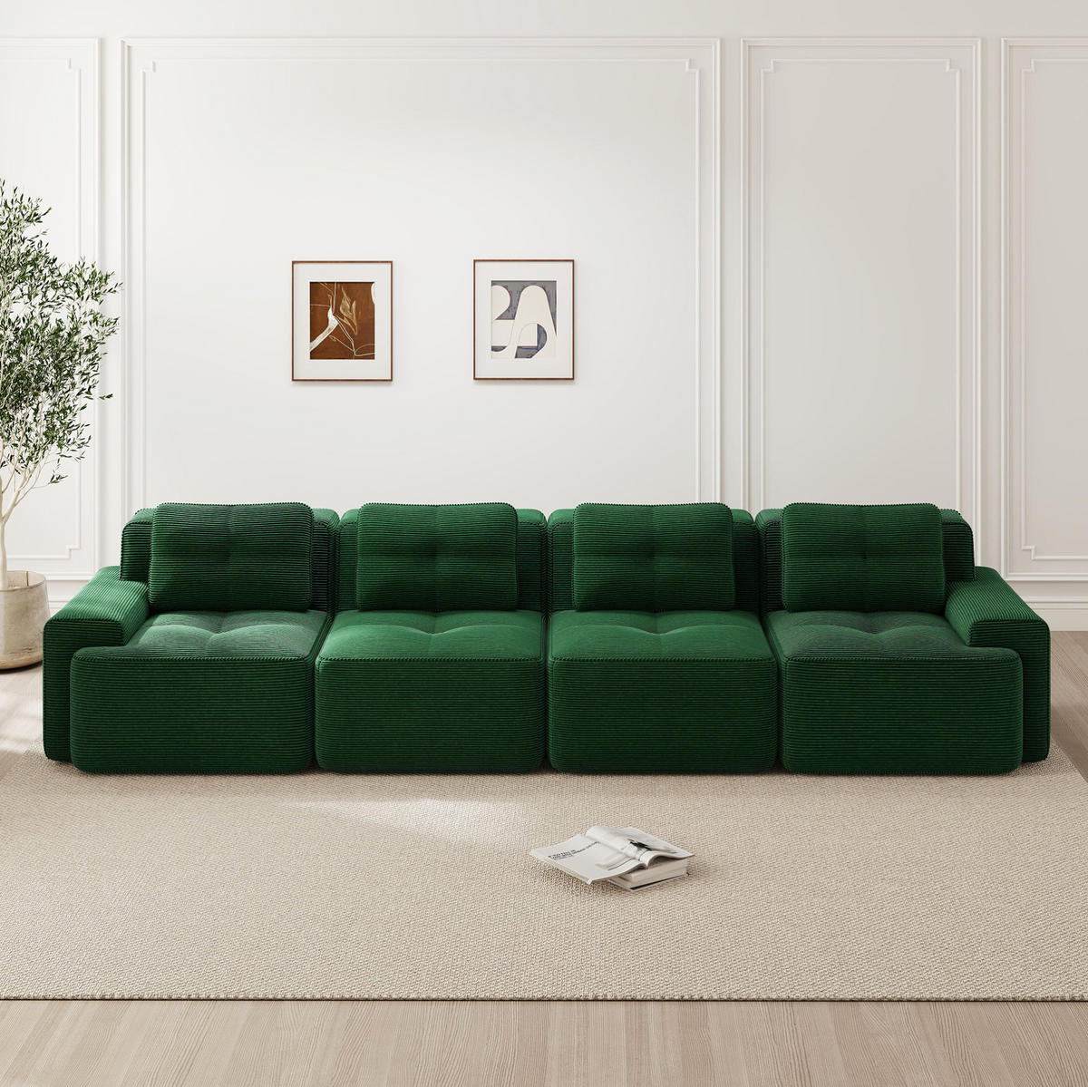 SOFA modular mit Tiefsitz 74 cm Cord Green - Grün, Kunststoff (104/69/382cm) - Meubliv