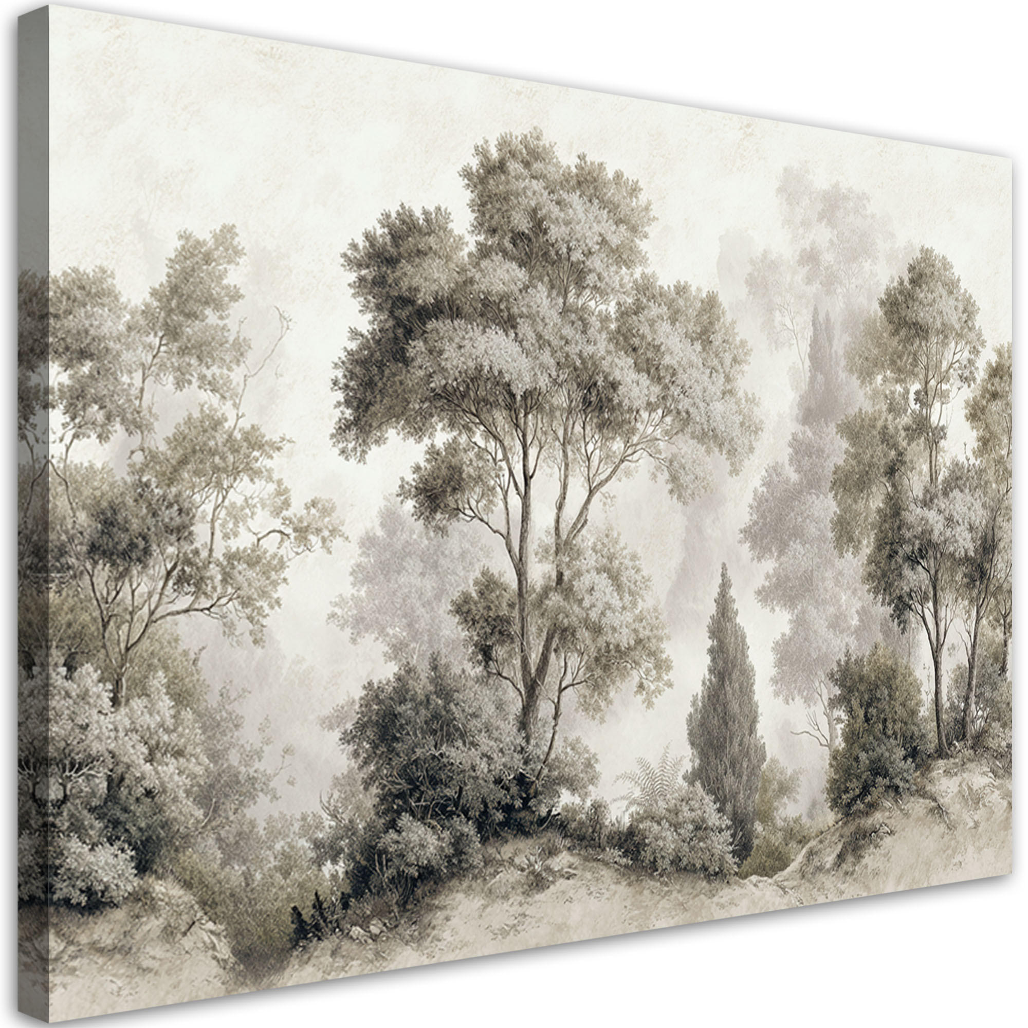 LEINWANDBILD, Bäume und ein Waldweg in einer romantischen Landschaft - Grau, Textil (120/80cm) - Feeby