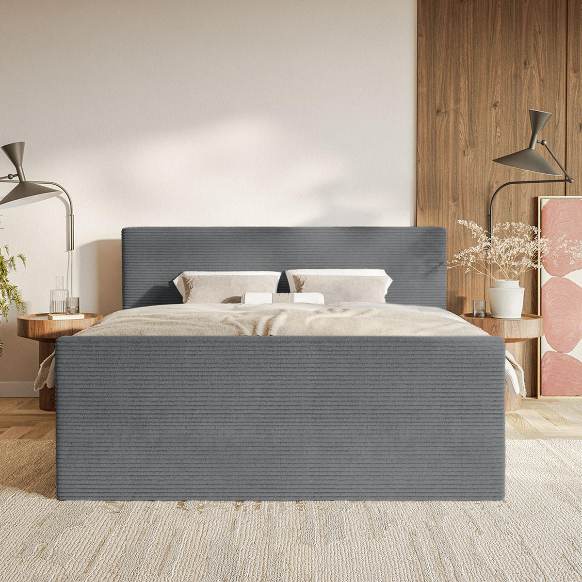 BOXSPRINGBETT Velipoja Cord 140x200 cm, Dunkelgrau - Dunkelgrau, Textil (140/200cm) - Fedve