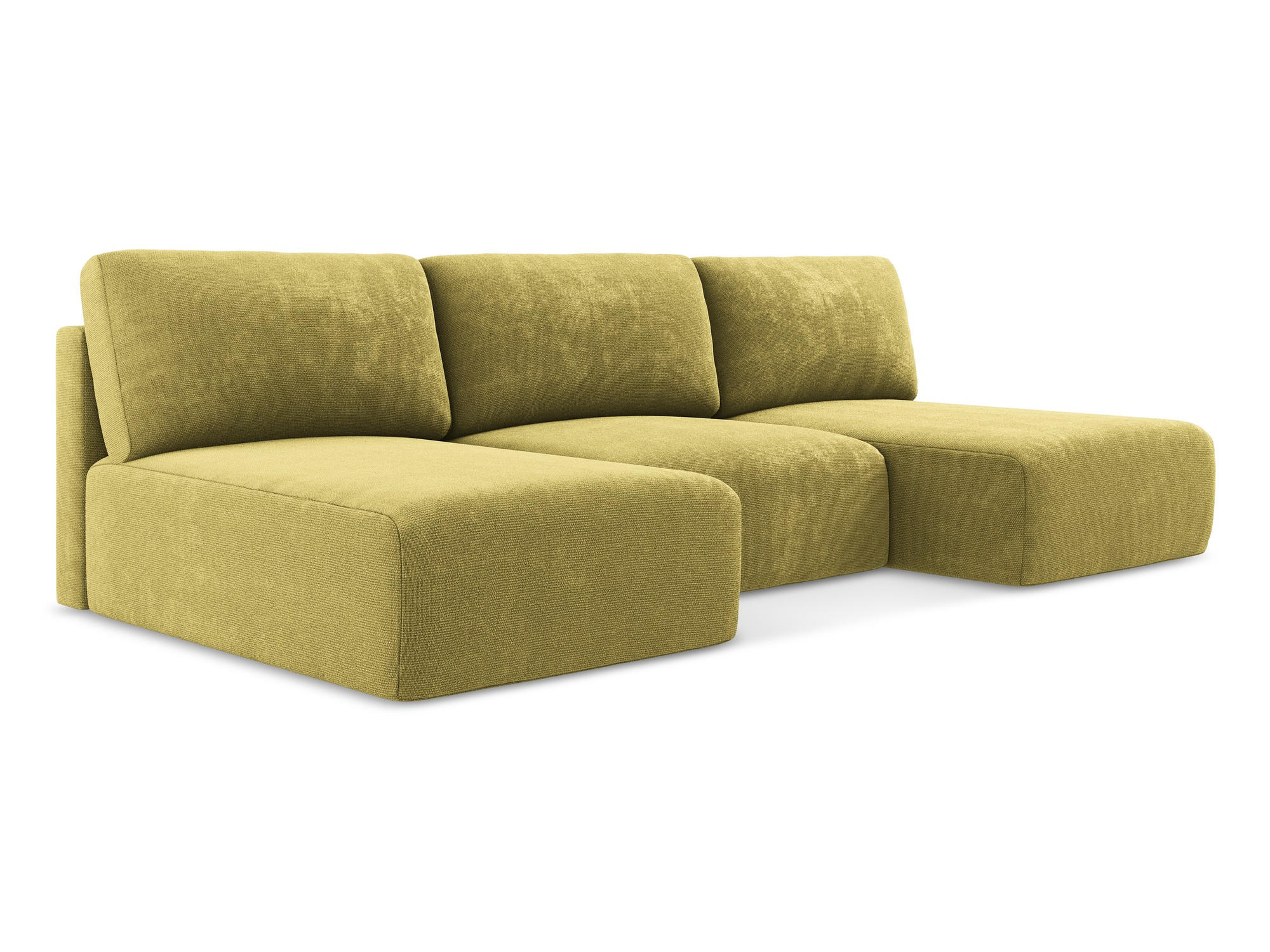 WOHNLANDSCHAFT Chenille Stoff Grün - Limette/Schwarz, Kunststoff/Textil (304/79/149cm) - Makamii