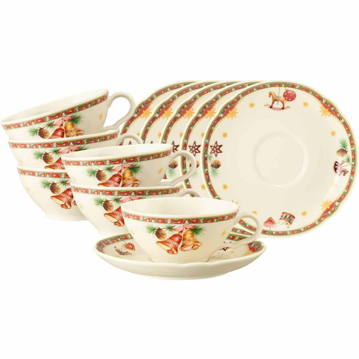 TEETASSEN MIT UNTERTASSEN Marieluise Weihnachtsnostalgie creme 130 ml 12er Set - Creme, Keramik (13/6.2/13cm) - Seltmann Weiden