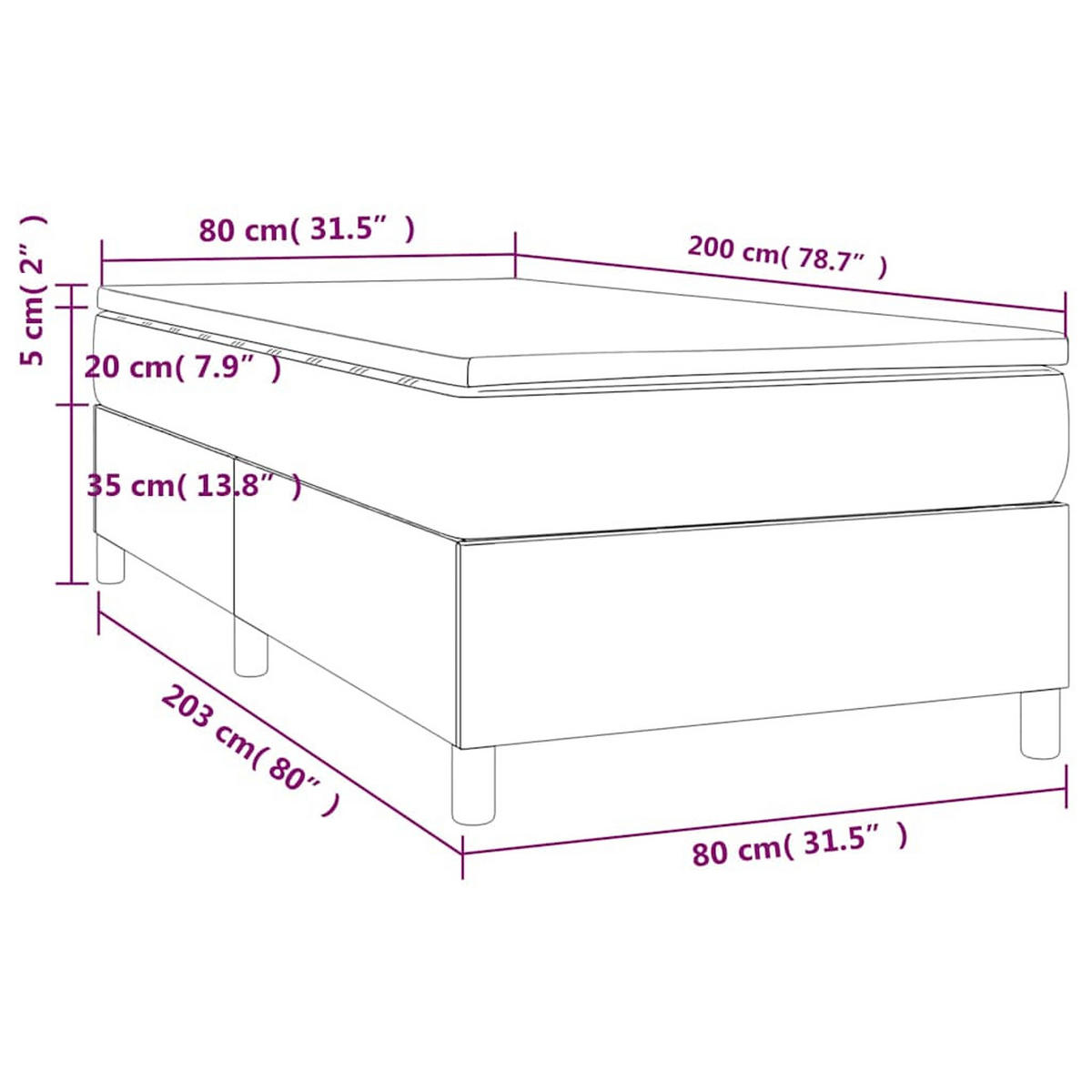 BOXSPRINGBETT 80/200 Cm Grau Samt - Grau, Textil (80/203cm) - vidaXL