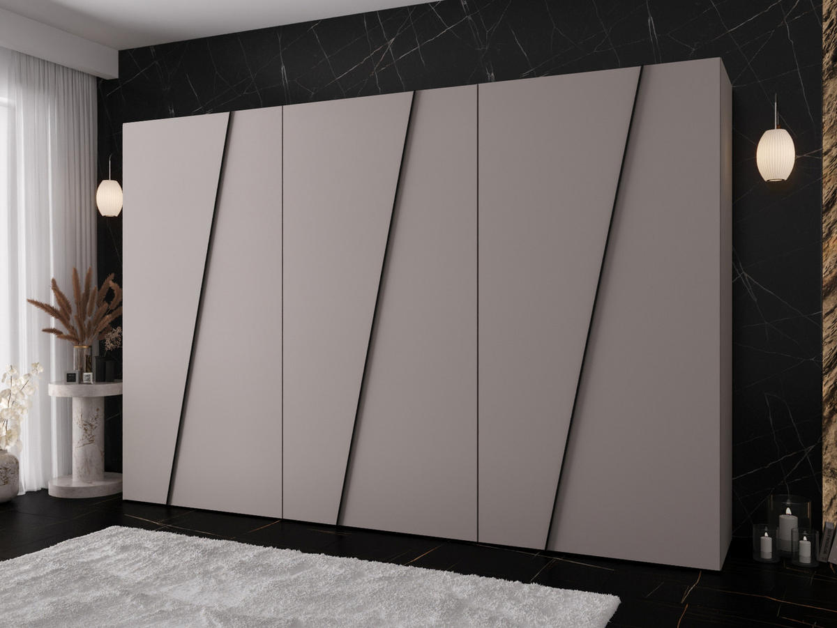 DREHTÜRENSCHRANK Zen 300 cm - Kaschmir/Schwarz, Holzwerkstoff/Kunststoff (300/202/50cm) - MIRJAN24