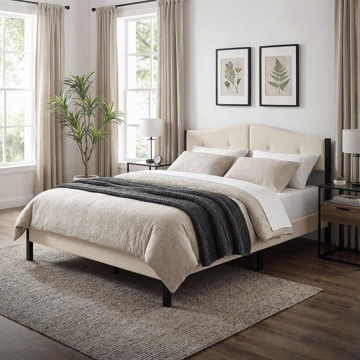 ČALOUNĚNÁ POSTEL 160x200 cm béžová s roštem a lněnou látkou - béžová, kompozitní dřevo/textil (160/200cm) - ML-DESIGN