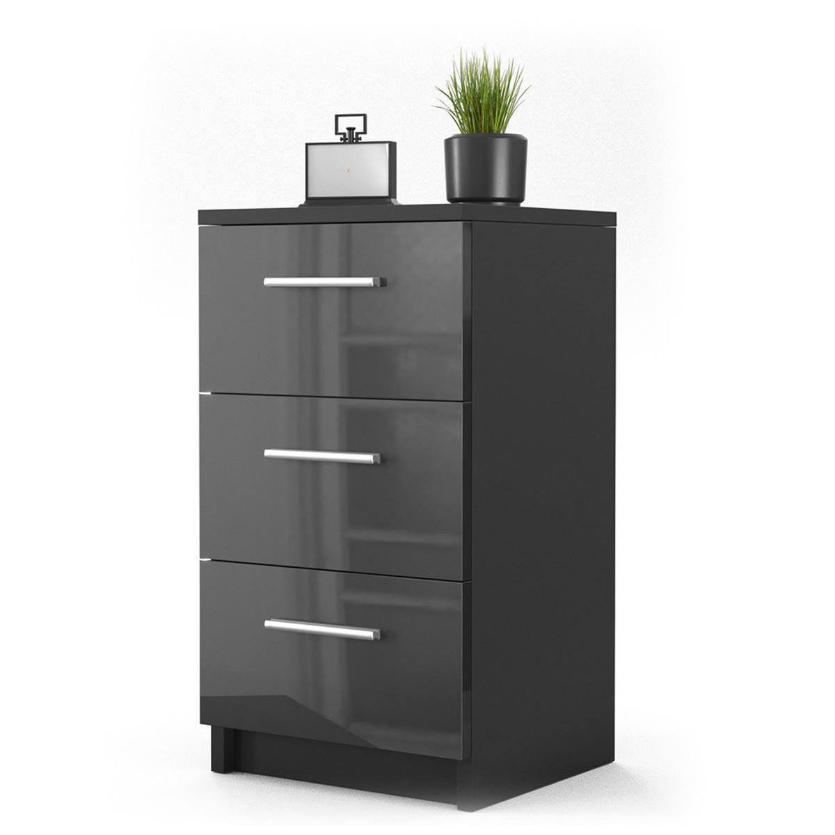 NACHTTISCH Schwarz Hochglanz 38 x 66 cm - Schwarz Hochglanz/Schwarz, Holzwerkstoff (38/66/35cm) - Vicco
