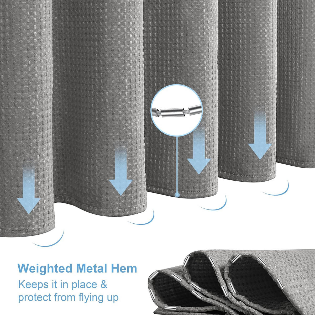DUSCHVORHANG Grau Waffelstruktur Polyester wasserdicht schimmelresistent mit Ringen - Grau, Textil (182/182cm) - MCBOSON