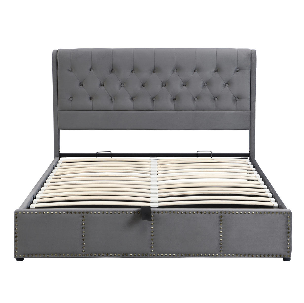 BETT mit Stauraum und Polsterbank 140x200 cm Samt Grau - Grau, Metall (140/200cm) - Meubliv