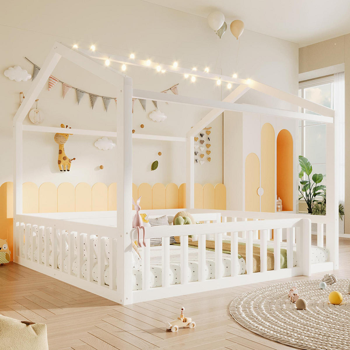 KUĆNI KREVET 180x190 cm, bijeli s LED perlama - bijela, drvo (180/190cm) - KOMHTOM
