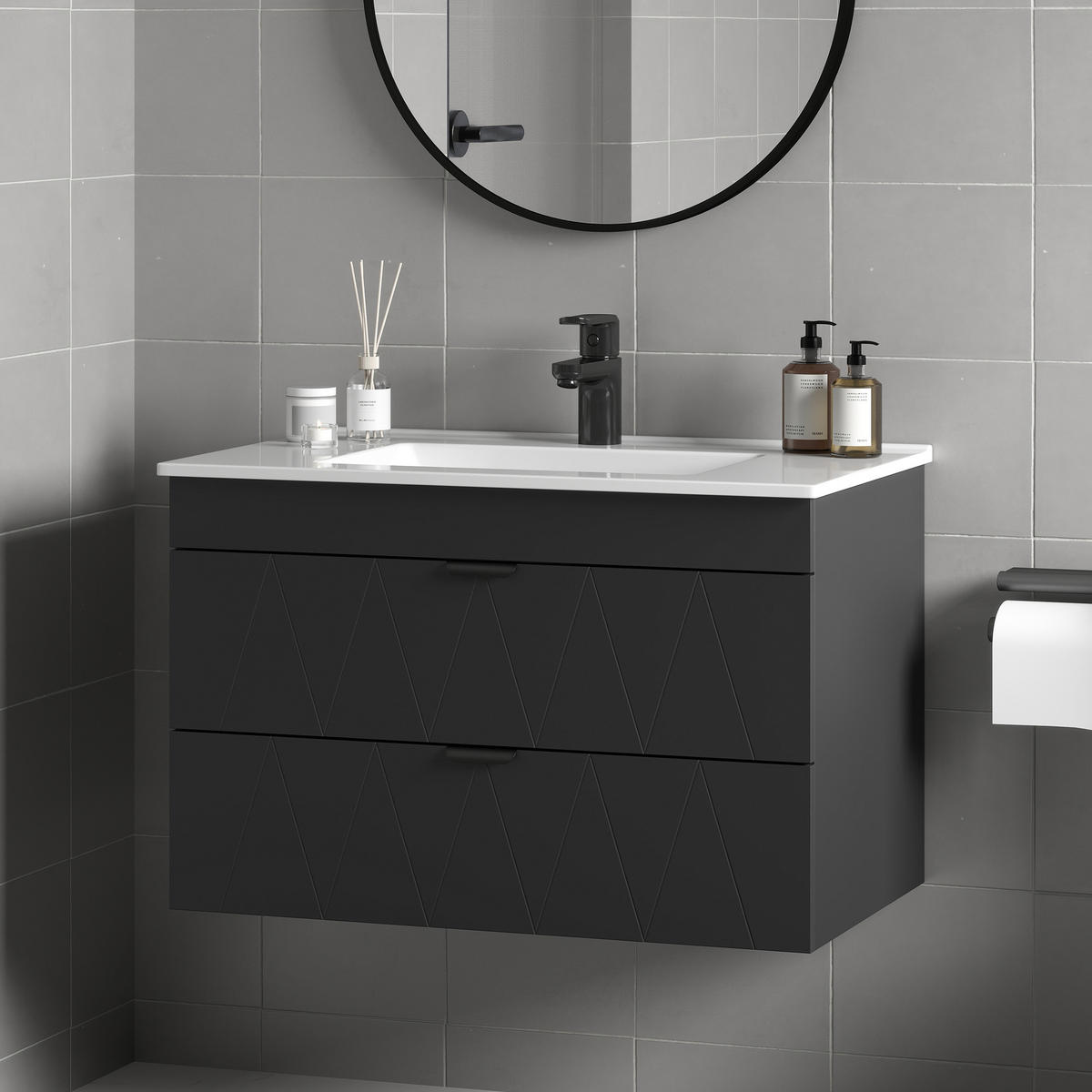 WASCHBECKENUNTERSCHRANK Hängend mit Keramikwaschbecken Schwarz - Schwarz, Holzwerkstoff/Metall (46/50/76cm) - HOMCOM