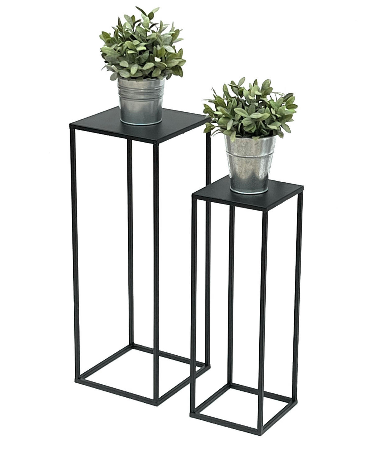 BLUMENHOCKER 2er Set Metall Schwarz Eckig 96315 - Schwarz, Metall (23/60/23cm) - DanDiBo