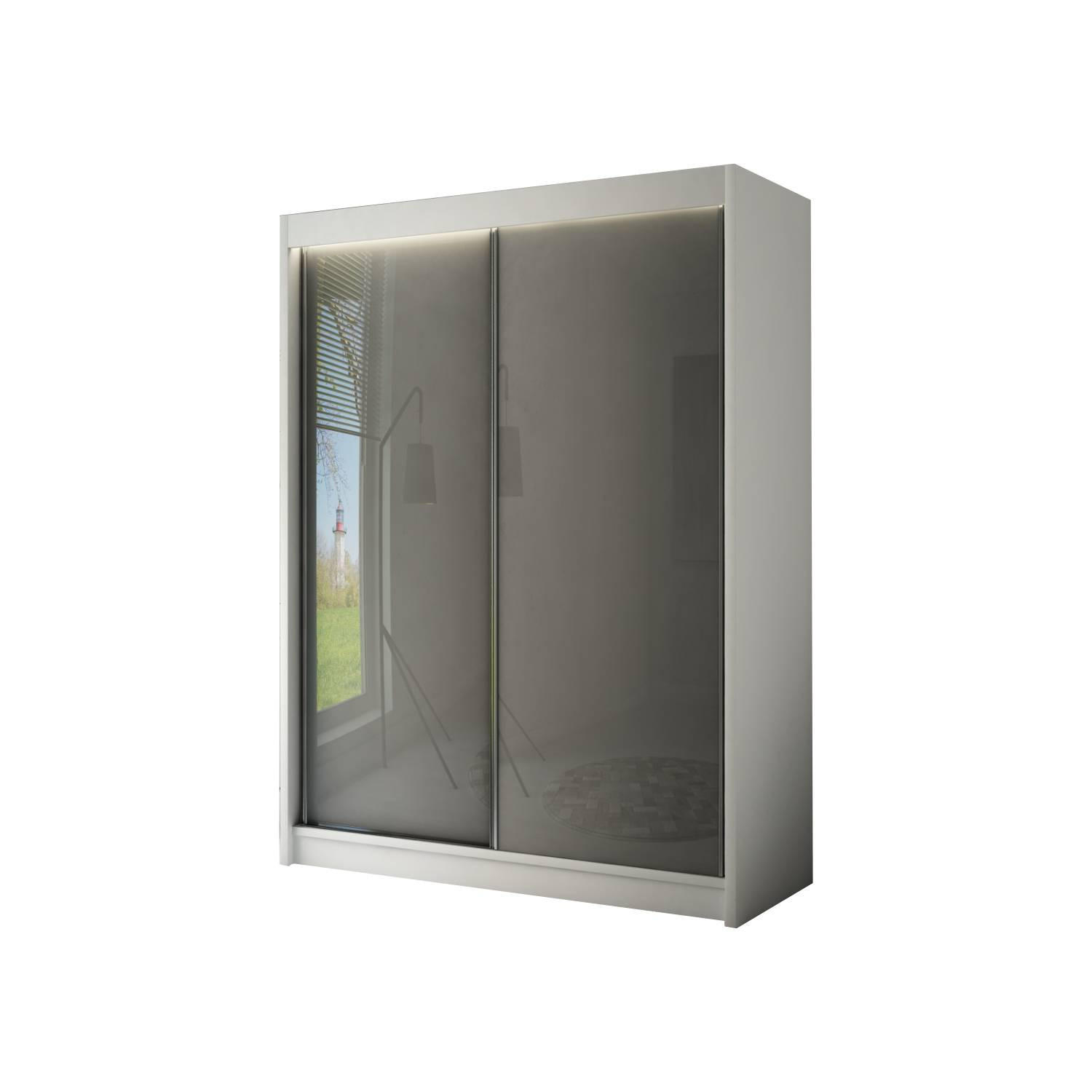 Meblini Schiebetürenschrank Weiß, Grau 150x215x61 cm