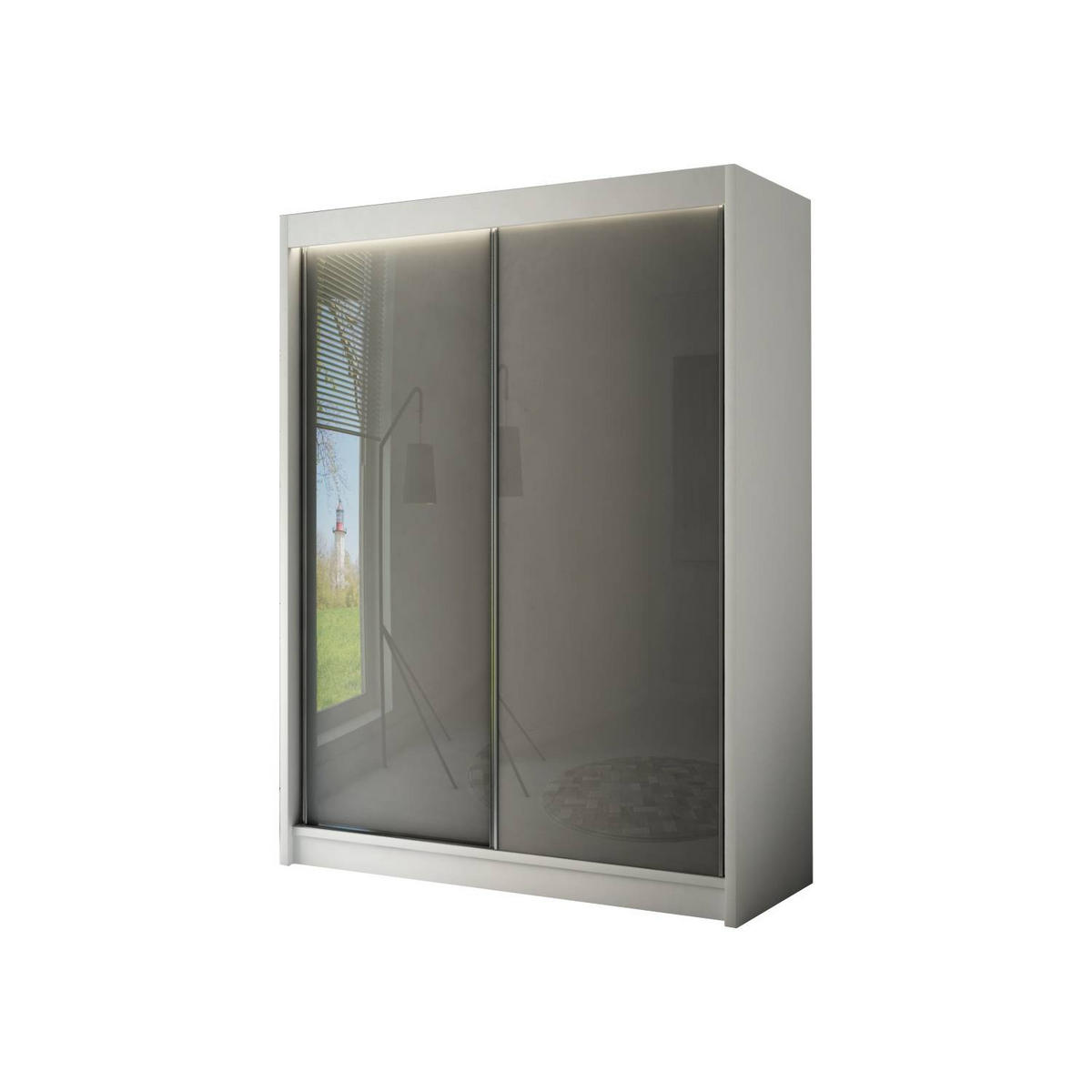 SCHIEBETÜRENSCHRANK TIPI II - Weiß/Grau, Holzwerkstoff (120/215/61cm) - Meblini