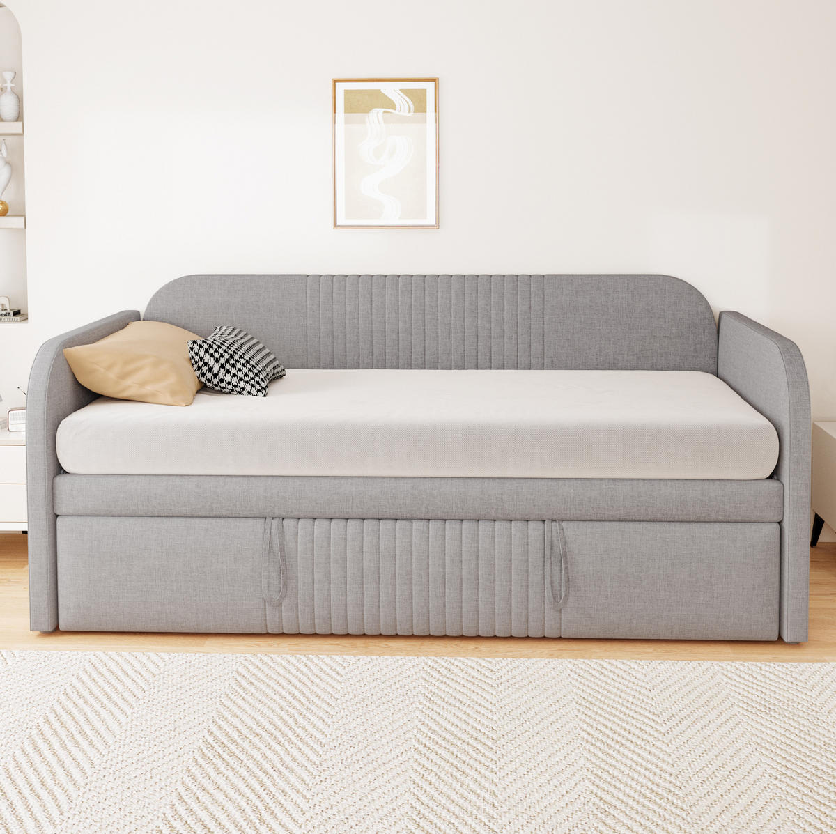 POLSTERBETT 90/190 cm aus Leinenstoff mit Lattenrost, Hellgrau - Hellgrau, Textil (90/190cm) - OKMYHOME
