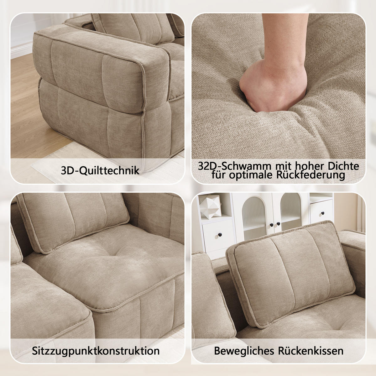 2-SITZER-SOFA DE-34428 modular mit 2 Hockern Sand - Sandfarben, Textil (162/67/198cm) - ComfortXL