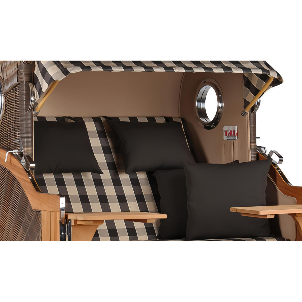 STRANDKORB Düne Grande Bullauge Teak PE Grey Dessin 505 - Braun/Grau, Metall (142/170/95cm) - Mr. Deko