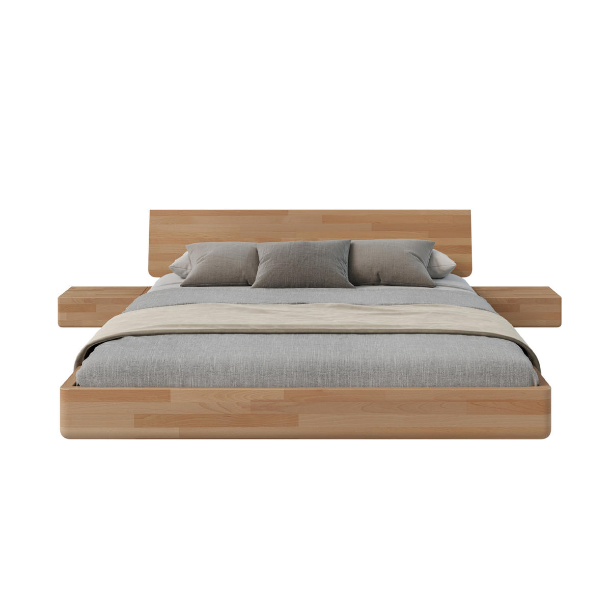 MASSIVHOLZBETT Lena mit 2 Nachttischen, 140/200, Buche - lackiert, Naturfarben - Buchefarben, Holz/Buchenholz (140/200cm) - Visby