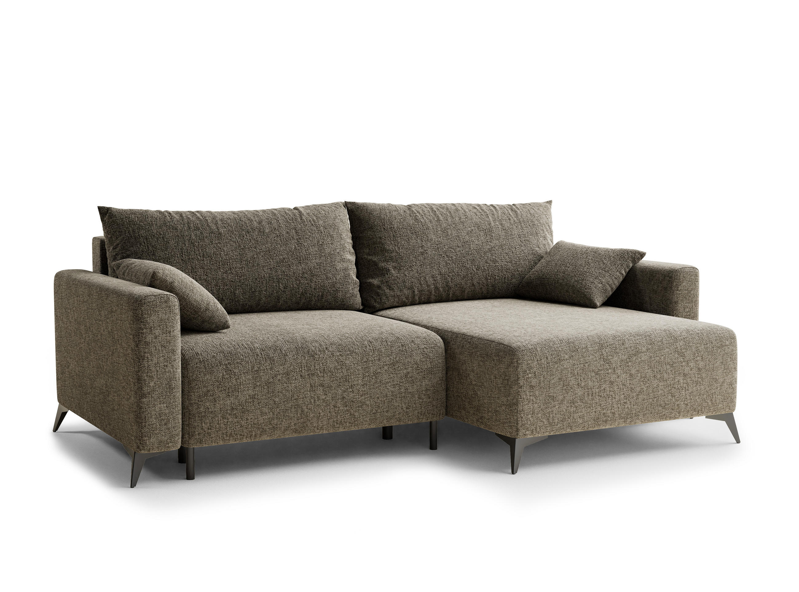 ECKSOFA MIT SCHLAFFUNKTION Leon Taupe Chenille-Stoff - Schwarz/Braun, Holz/Holzwerkstoff (239/148cm) - Maison de Reve
