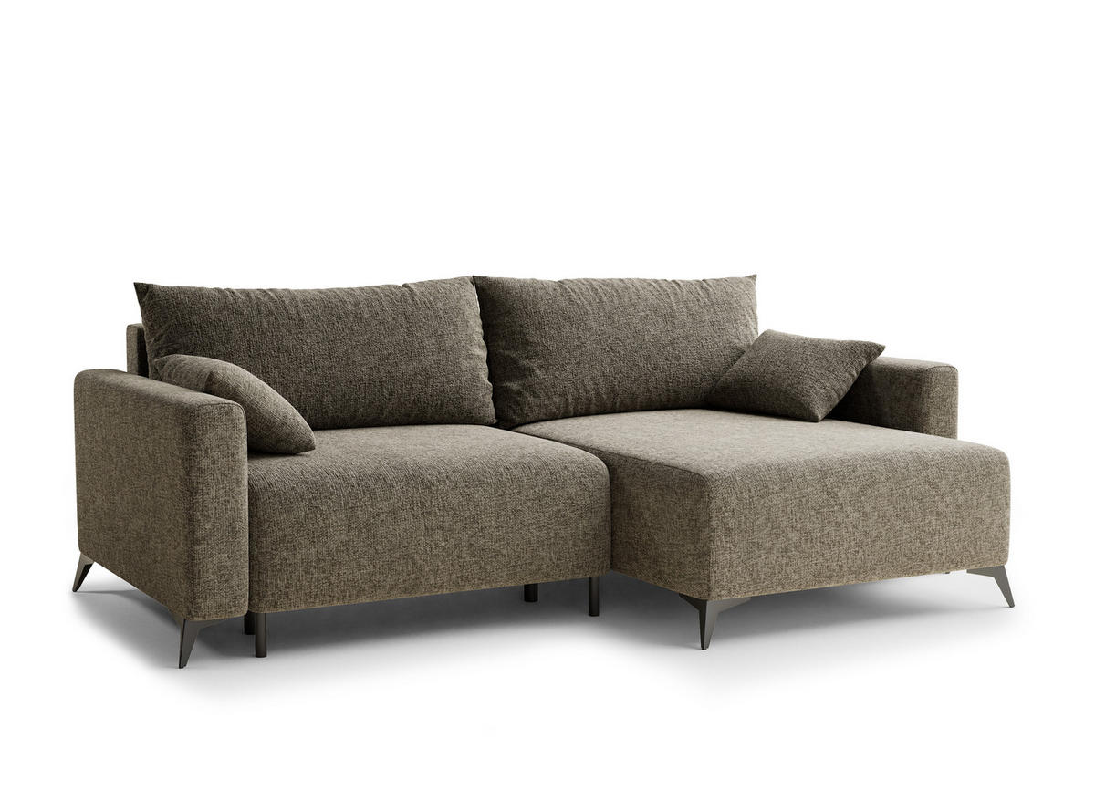 ECKSOFA MIT SCHLAFFUNKTION Leon Taupe Chenille-Stoff - Schwarz/Braun, Holz/Holzwerkstoff (239/148cm) - Maison de Reve