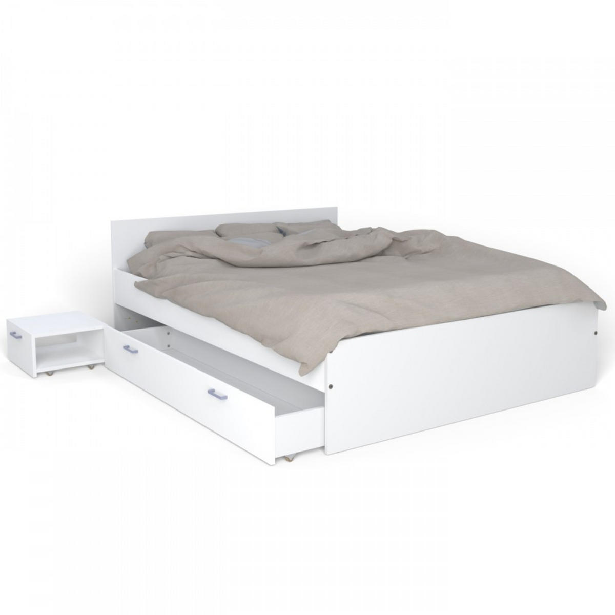 BETT TWIST mit Nachttisch und Schublade/ Bett 140x190 - Weiß - Weiß, Holzwerkstoff (140/190cm) - Weber Industries