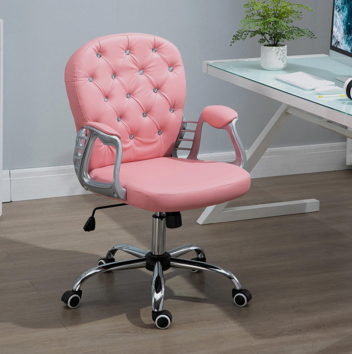 BÜROSTUHL höhenverstellbar 59,5 x 60,5 x 93-103 cm Pink Kunstleder - Pink, Metall (60.5/105/59.5cm) - Meubliv
