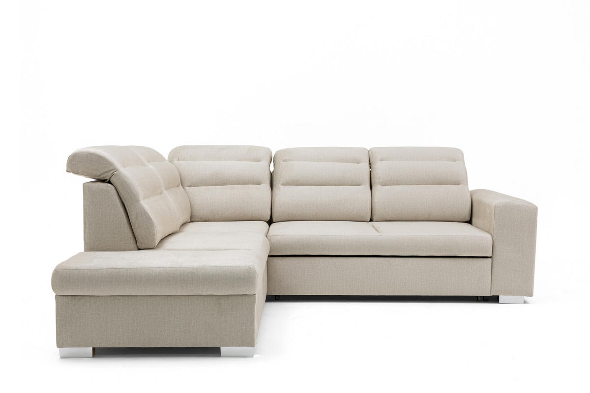 ECKSOFA CLOUD L Links mit Schlaffunktion 120x190 Velours Creme - Chromfarben/Creme, Holz/Kunststoff (202/260cm) - Muffo