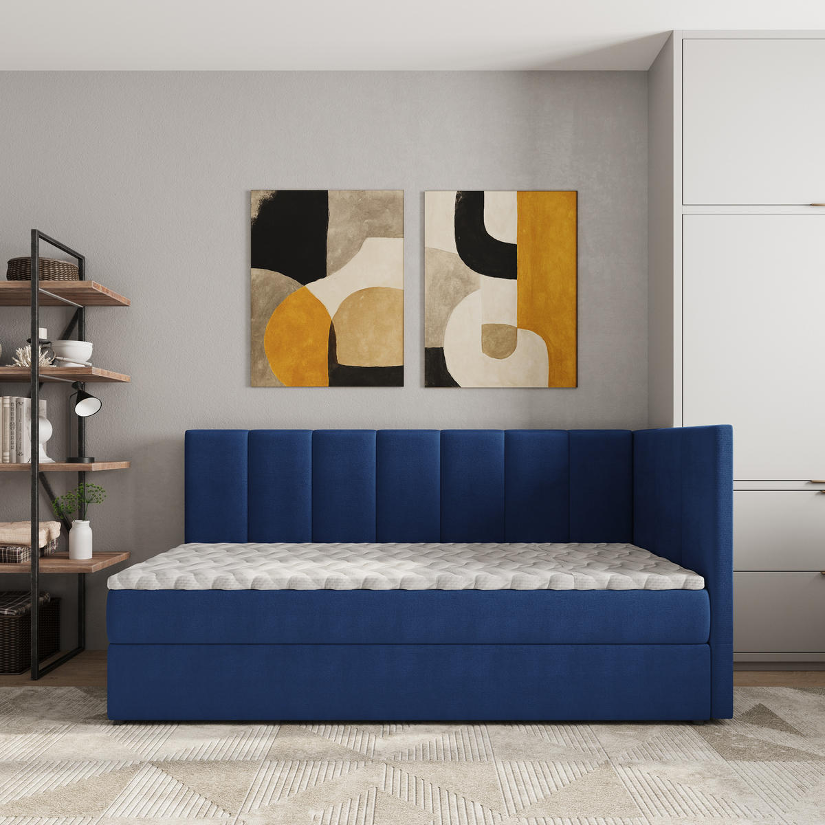 BOXBETT BEVE 80x200 cm mit Matratze und Topper, H2+H3 - Blau - Blau, Holz (80/200cm) - MASSENO