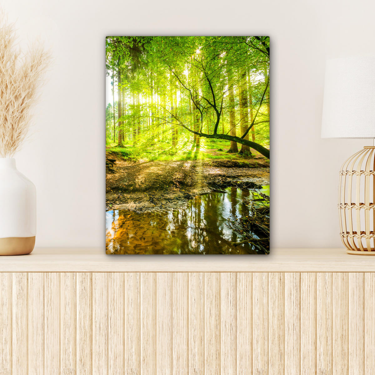 LEINWANDBILD Wald - Landschaft - Wasser - Bäume - Sonne - Grün - Natur Room Decor 30x40 cm - Grün, Textil (30/40cm) - MuchoWow