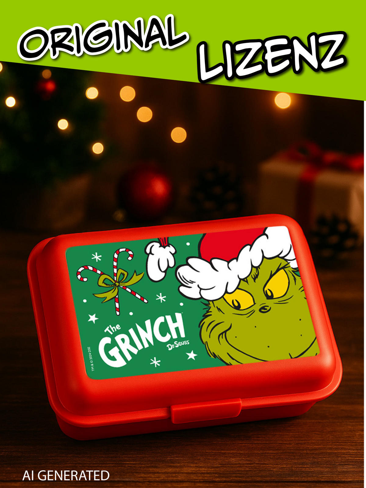 BROTDOSE The Grinch Rot 17,5 x 12,8 x 6,9 cm - Rot, Kunststoff (17.5/6.9/12.8cm) - United Labels