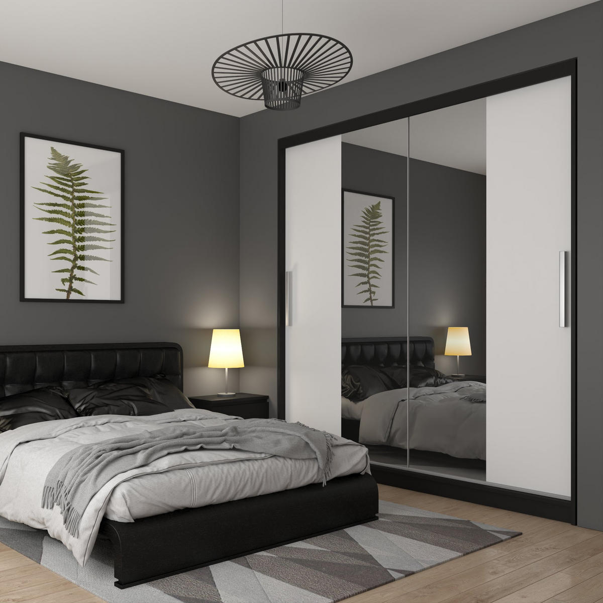 BELINI Verona, komoda s posuvnými dverami, 200 cm, čierno-biela, matný povrch – šatník so zrkadlom a vešiakom, vhodný do spálne - biela, drevo (200/216/60cm) - B BELINI GROUP