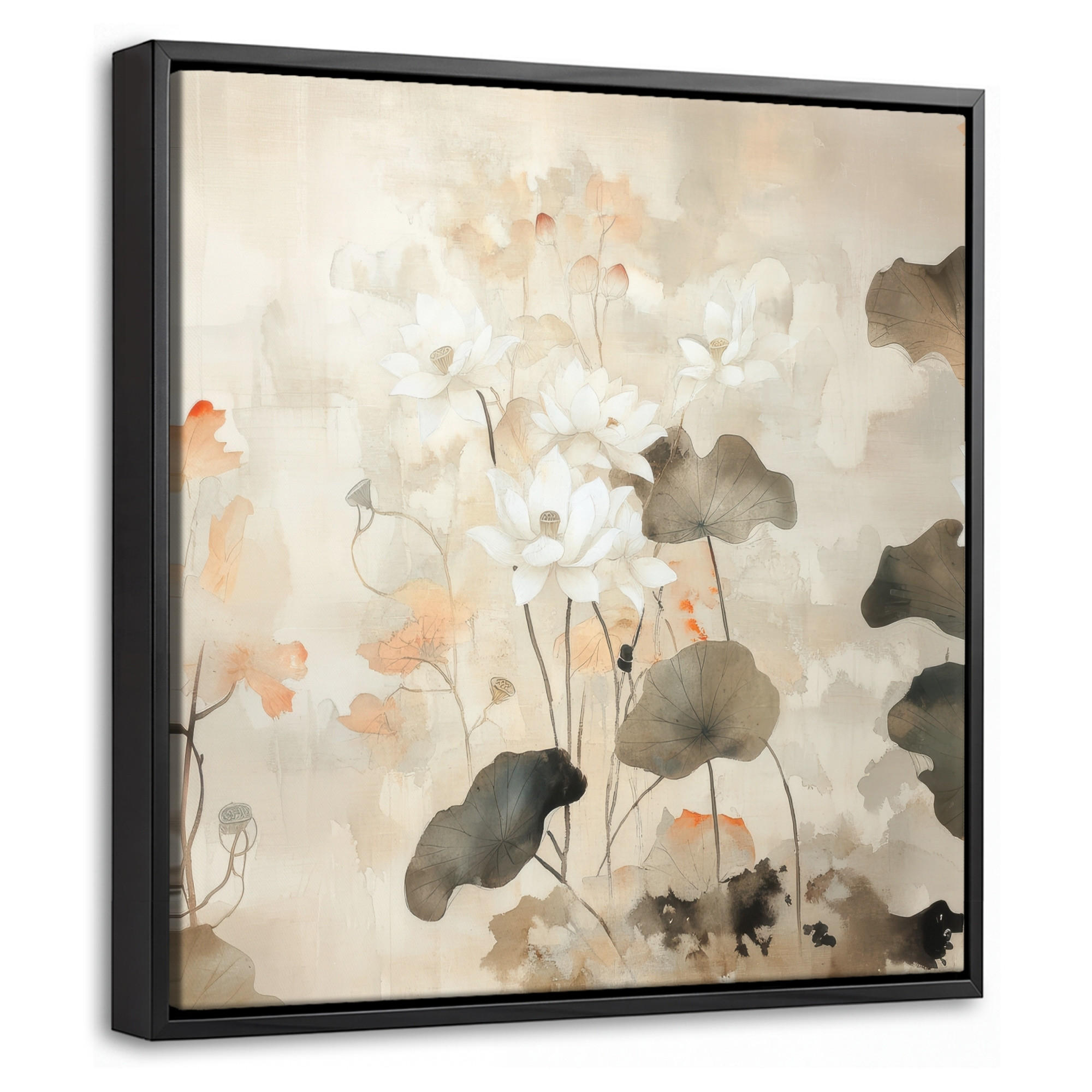 LEINWAND Bilder mit Rahmen - Blumen - Japandi - Wabi sabi - 20x20 - Sandfarben, Textil (20/20cm) - MuchoWow