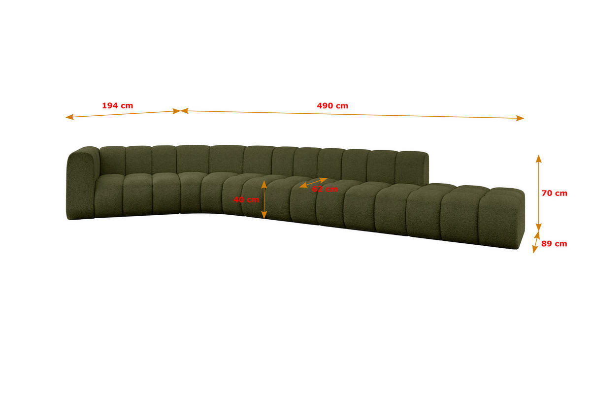 ECKSOFA modulares Sofa Tilmo-L2 - 490x194x70 cm Grün - Grün, Holzwerkstoff/Textil (490/194cm) - ALTDECOR