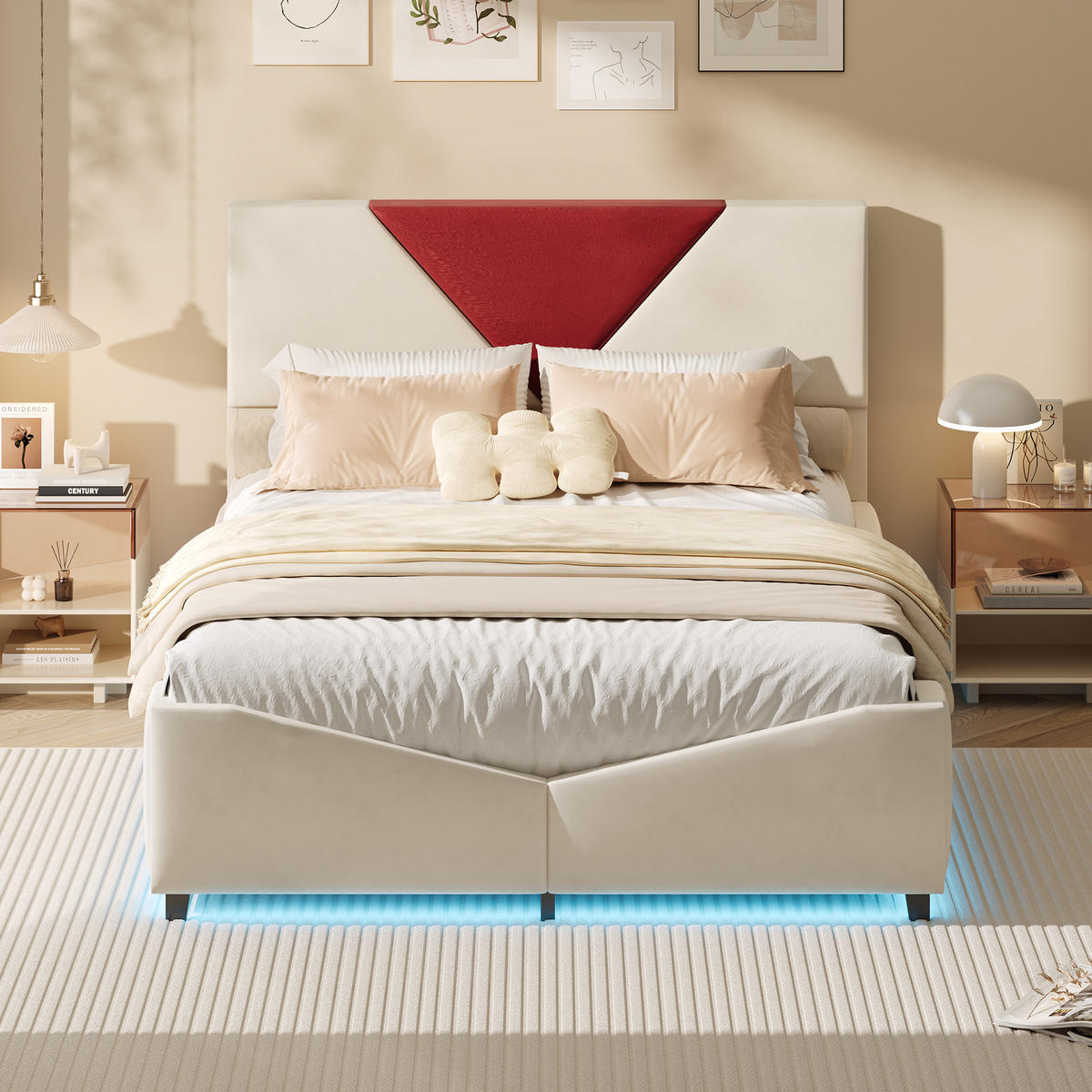 POLSTERBETT 140x190 cm mit Bettkasten, LED & USB, Doppelbett mit Stauraum, Beige - Beige, Metall (140/190cm) - EuroLiving