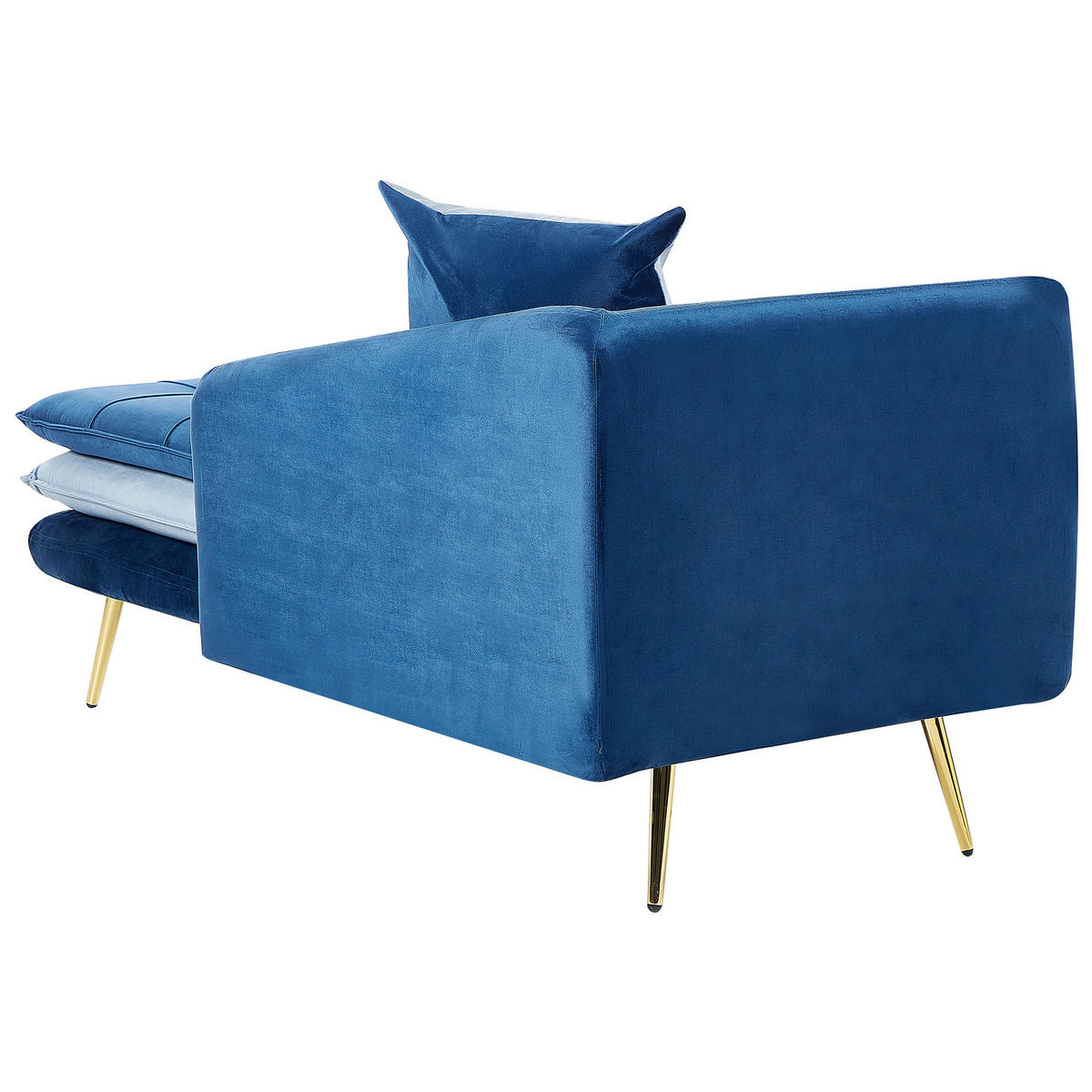 ČALOUNĚNÉ LEHÁTKO CHAISE LONGUE Sametová látka modré levostranné Gonesse - zlatá/tmavě modrá, textil (160/72/79cm) - Beliani