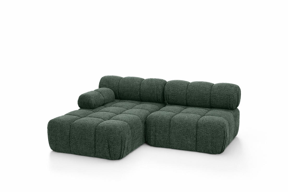 ECKSOFA L-Form Mini II Modular, Bouclé-Stoff Abriamo, Dunkelgrün, Links, Selia - Dunkelgrün, Holz (190/160cm) - Kaiser Möbel
