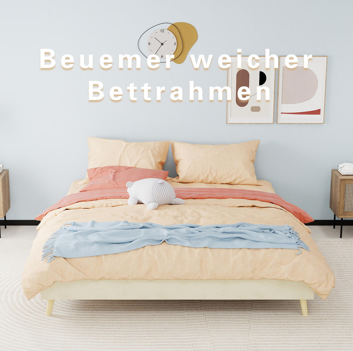POSTELJNI okvir 160/200 cm s stabilno konstrukcijo in oblazinjenjem iz tkanine, Bež - bež, tekstil (160/200cm) - Redom