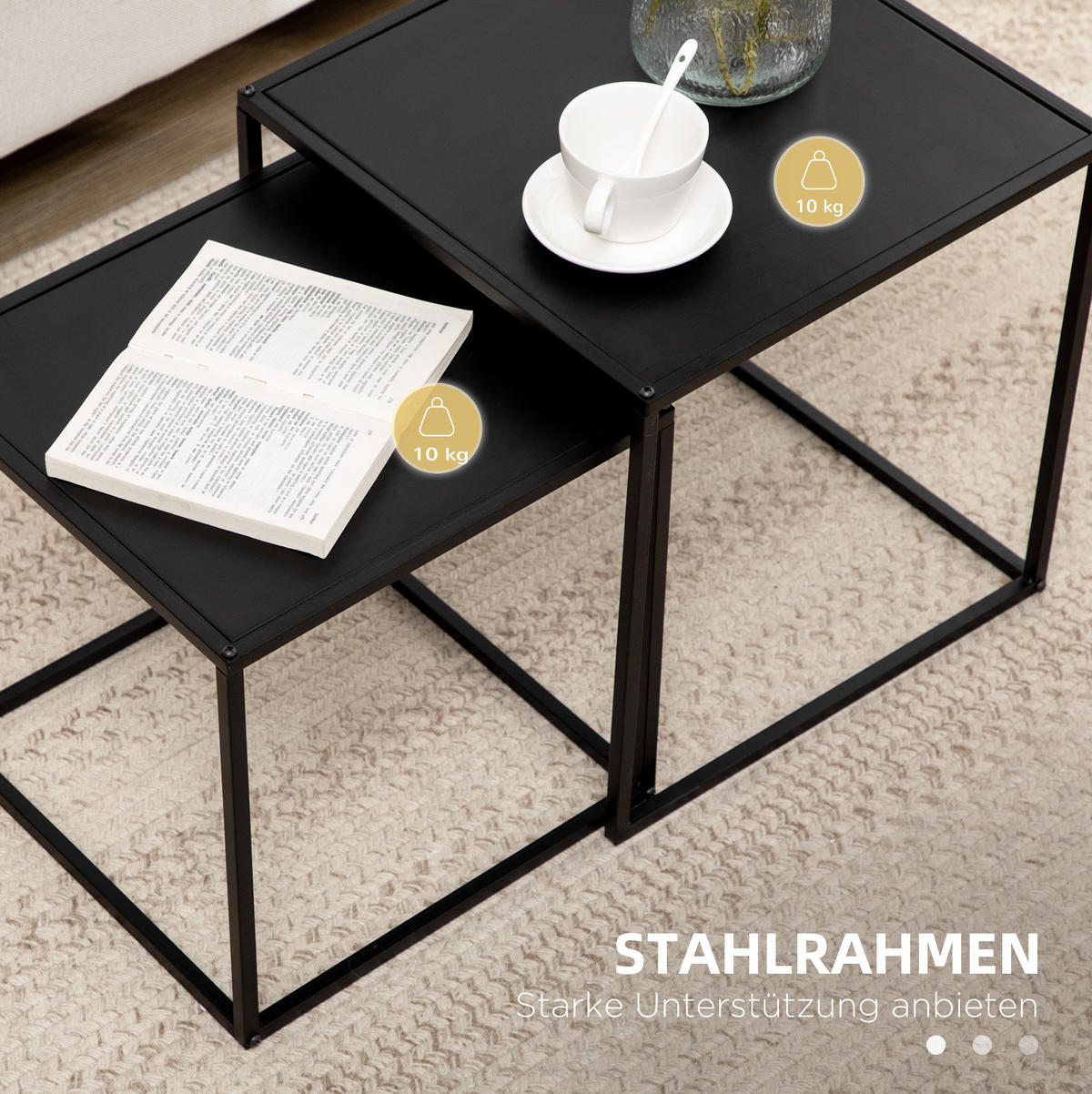 COUCHTISCH 40/40/40 cm und 35/35/35 cm Schwarz aus Stahl mit 2 Tischen - Schwarz, Metall (40/40/40cm) - OKMYHOME