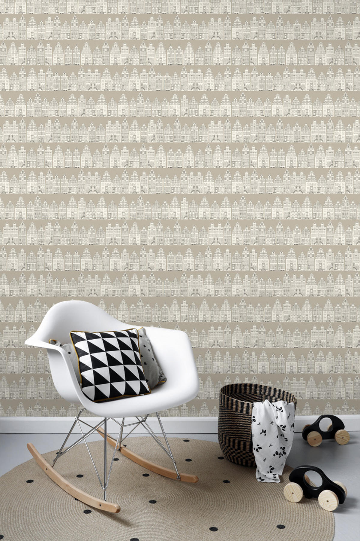 TAPETE Amsterdamer Grachtenhäuser 53 cm x 10.05 m - Beige, Papier (53/0.1cm) - ESTAhome