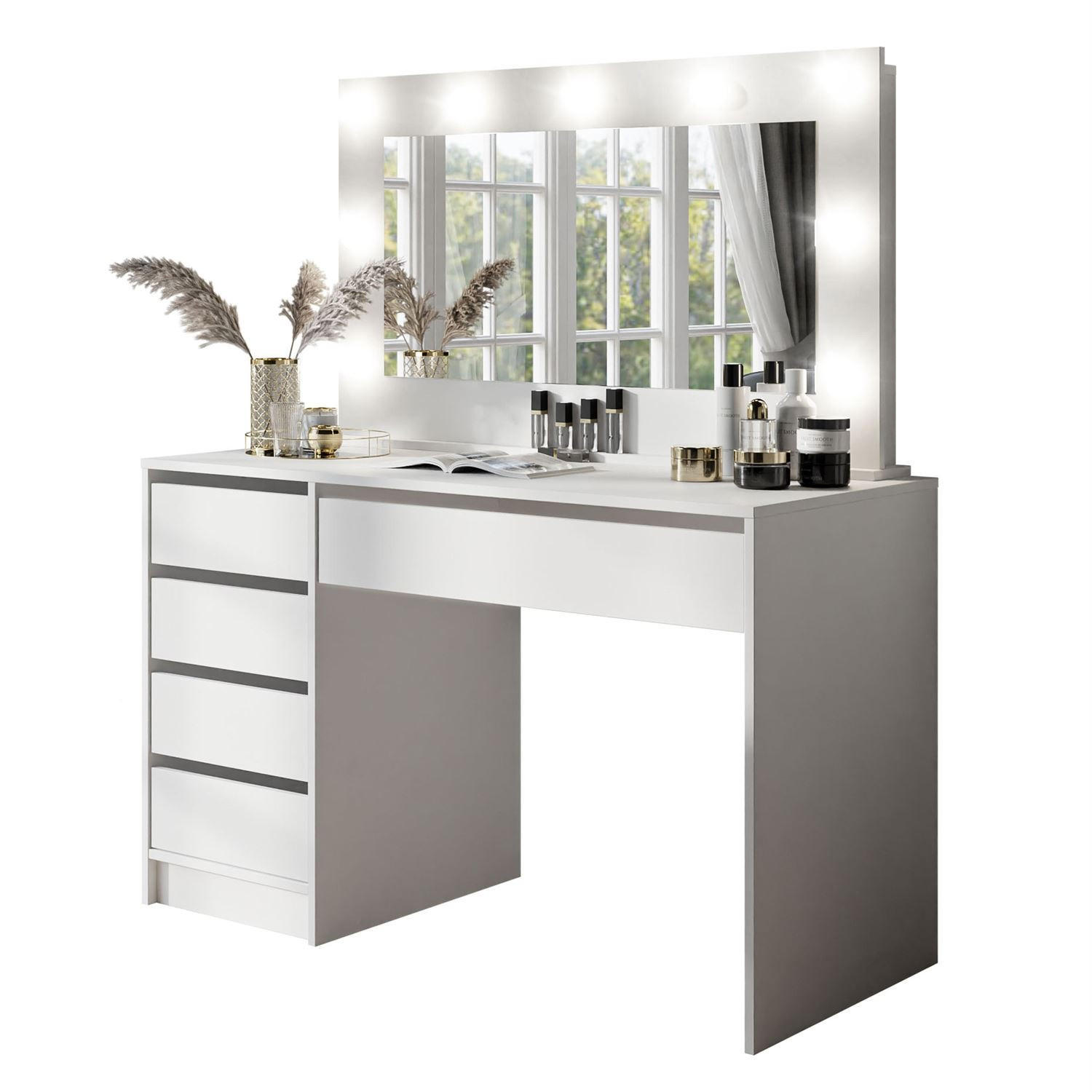 SCHMINKTISCH MADA mit Spiegel Weiß / Weiß - Weiß, Holzwerkstoff (120/142/55cm) - Lookway