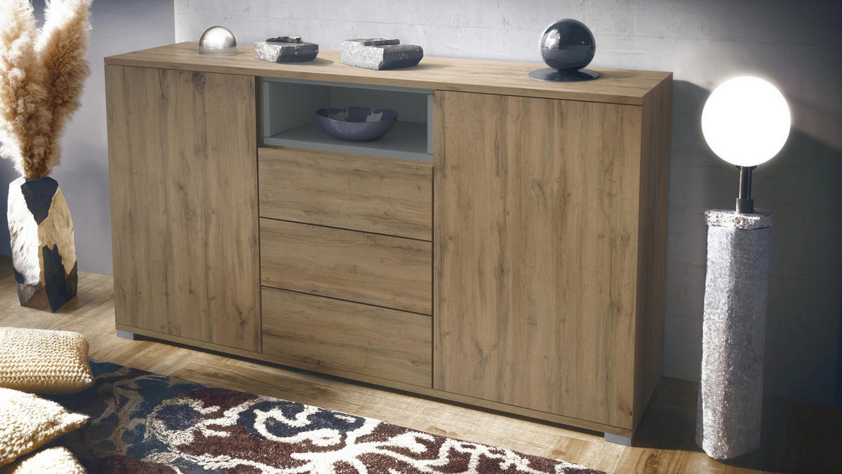 SIDEBOARD Skadu Graphit Seidenmatt - Graphitfarben, Holzwerkstoff (138.5/75.5/35cm) - Vladon