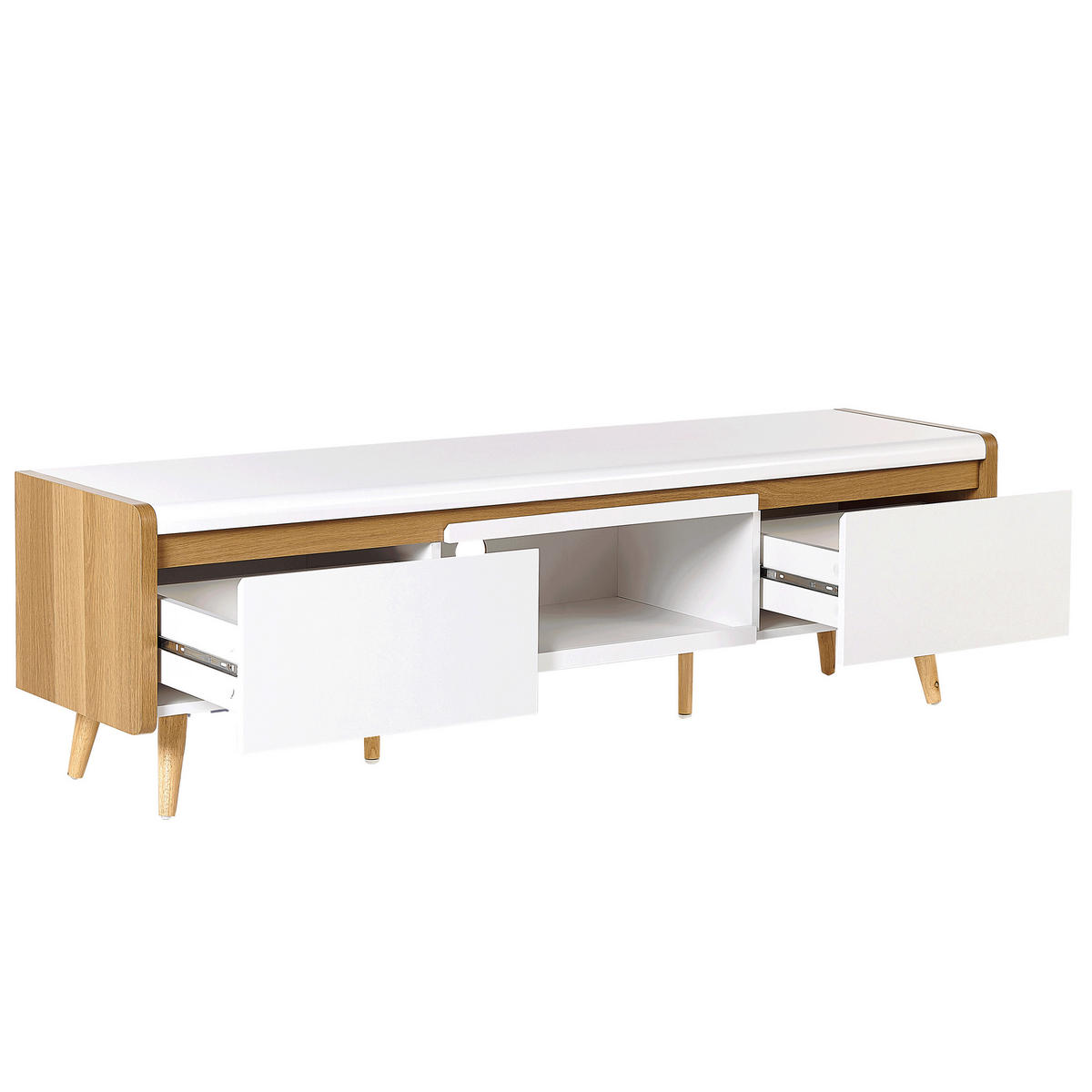 TV-MÖBEL Weiß, Hellbraun CUSTER 40/160/46 cm - Weiß, Holzwerkstoff (160/46/40cm) - Beliani