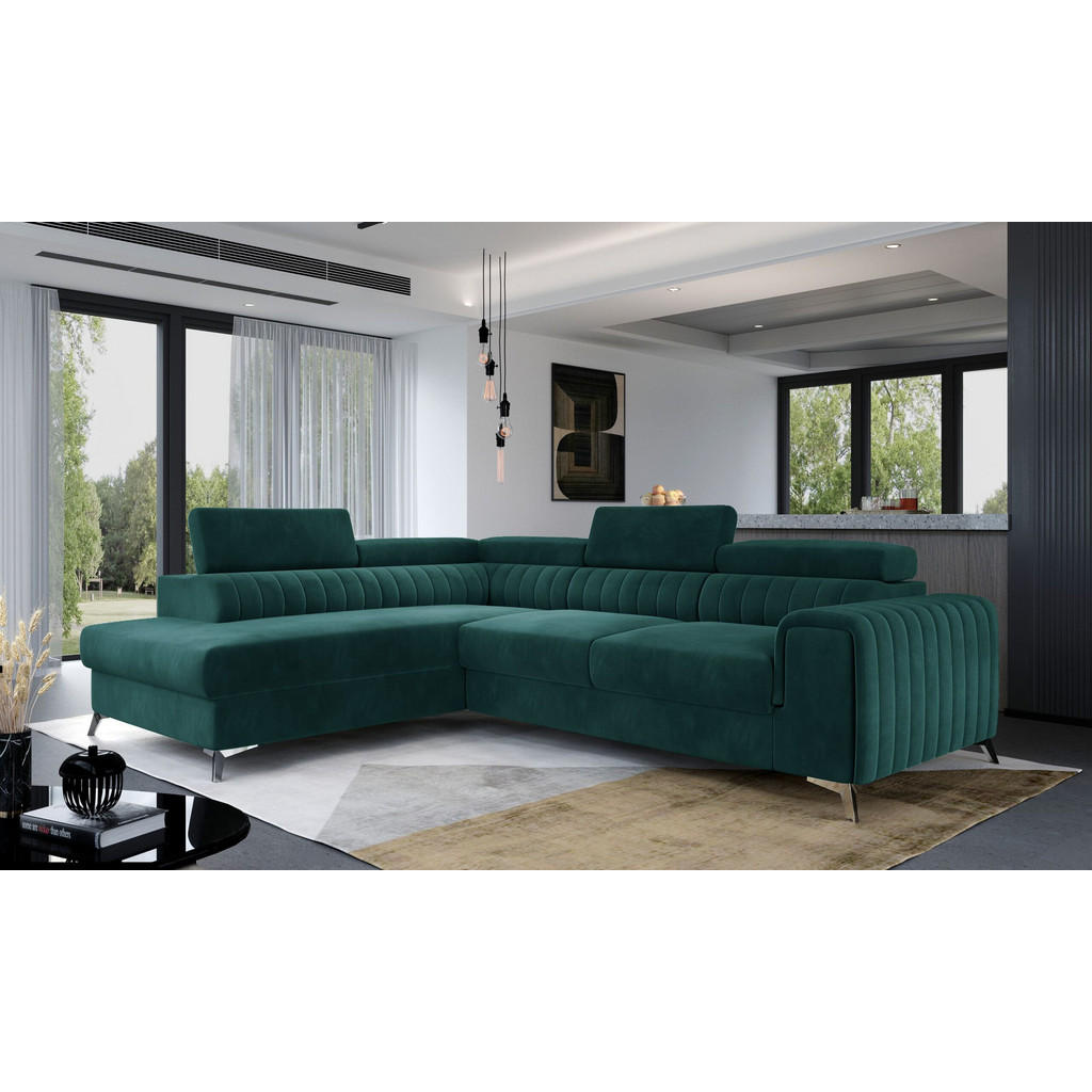 Thumbnail - Möblo Ecksofa, Dunkelgrün, Textil, 4-Sitzer, L-Form,L-Form, 275x205 cm, Wohnzimmer, Sofas & Couches, Wohnlandschaften, E...