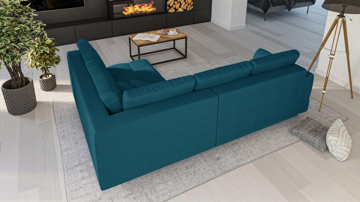 ECKSOFA MIT HOCKER Lorine Mikrofaser Blau - Blau/Hellbraun, Buchenholz/Textil (231/161cm) - S-Style Möbel