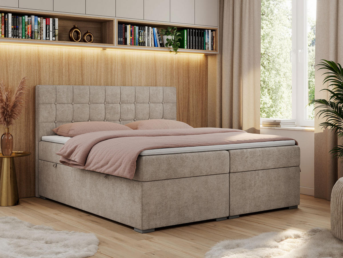 BOXBETT CARMEN 120/200 Beige Struktur - H3 - Beige, Holz/Textil (120/200cm) - MKS