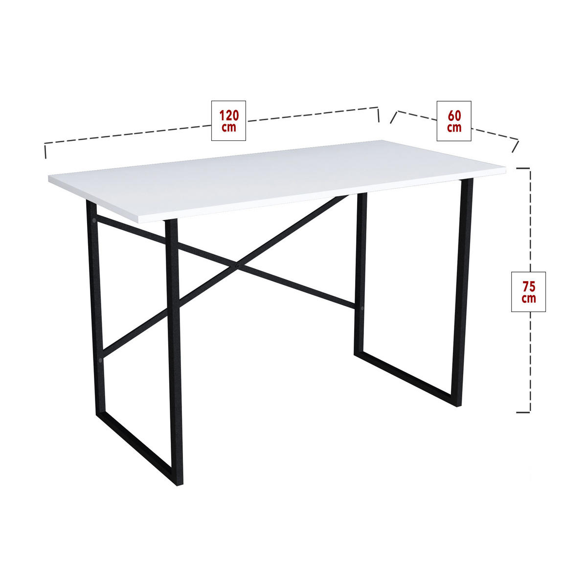 SCHREIBTISCH Tjeldsund - Schwarz/Weiß, Holzwerkstoff/Metall (60/120/75cm) - [en.casa]