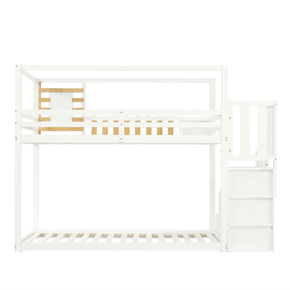 ETAGENBETT mit Treppe Weiß - Naturfarben, Holz (90/200cm) - ComfortXL