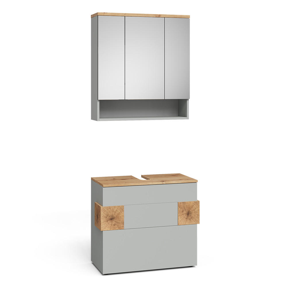 BADMÖBEL-SET Eden Grau/Artisan 2 Teile - Hellgrau/Grau, Holzwerkstoff (70/64.5/37cm) - Vicco
