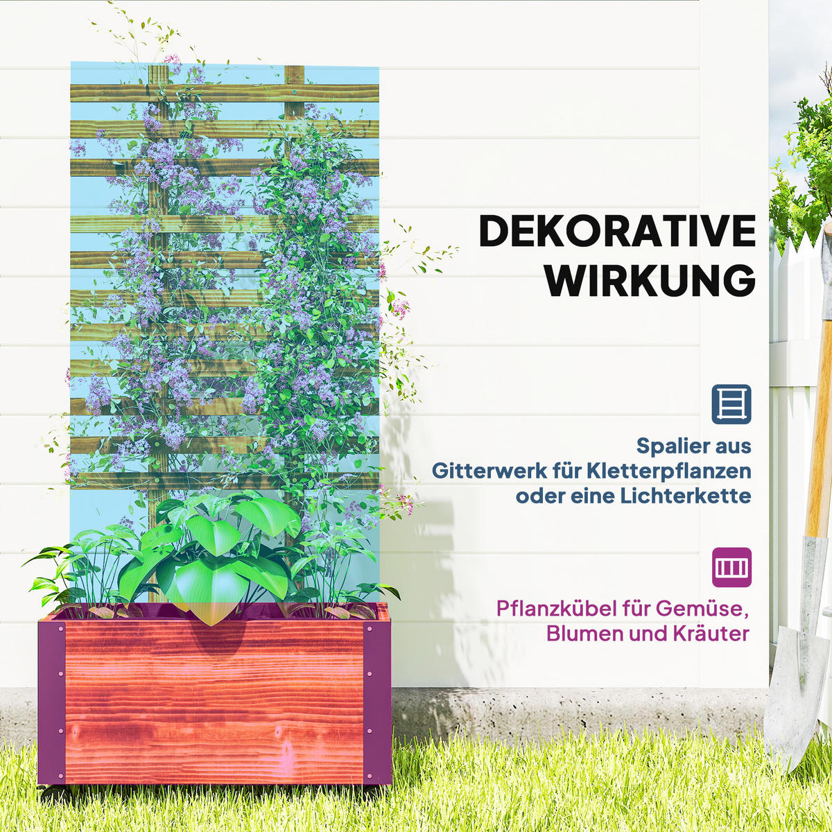 HOCHBEET mit Rankgitter, Blumenkasten mit Rollen, für Kletterpflanzen, Holz, Verkohlt - Dunkelbraun, Holz (31/147/65cm) - Outsunny