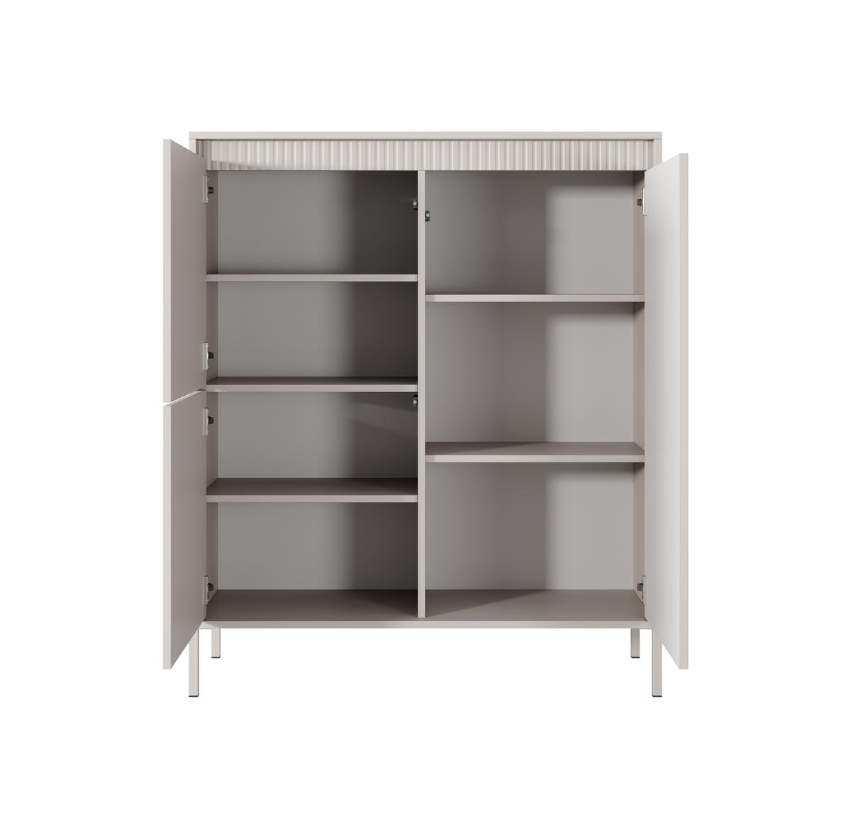 KOMMODE SENSO 3D Hoch, Geriffelte MDF-Fronten, Push-to-Open, Metallfüße, 103,5x123,4x39,5 cm - Beige - Beige/Creme, Holz/Holzwerkstoff (104/124/40cm) - DomoHome