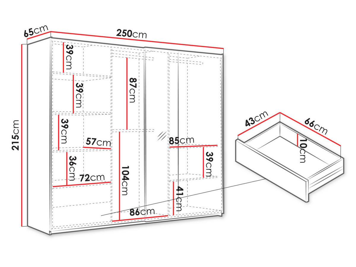 SCHIEBETÜRENSCHRANK Boston 250 - Silberfarben/Graphitfarben, Holzwerkstoff/Metall (250/215/65cm) - MIRJAN24