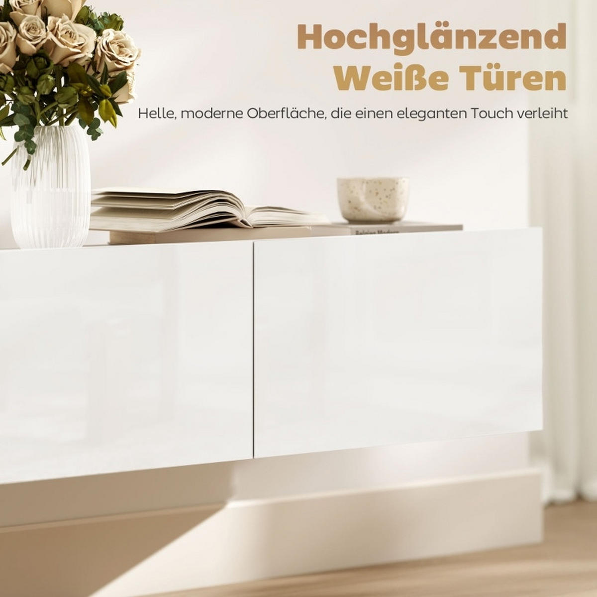 TV-LOWBOARD aus Holz 180x32x30 cm cm Weiß zur Wandmontage mit 3 Klappen und Soft-Close - Weiß, Holzwerkstoff (180/29.8/31.5cm) - Modfu